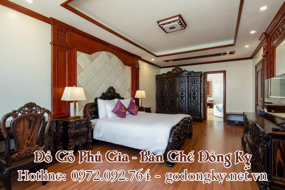 bộ giường ngủ bàn phấn tủ quần áo gỗ mun